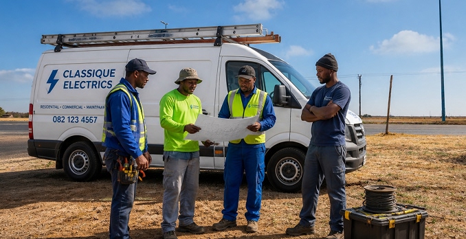 Growing South African field service business team with mobile devices coordinating through app